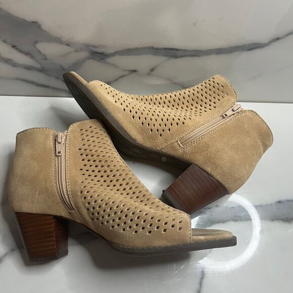 Vionic FLAW Women's Tan Suede Peep Toe Comfort Chunky Heel Chryssa Boots Sz 7.5 - Picture 6 of 9